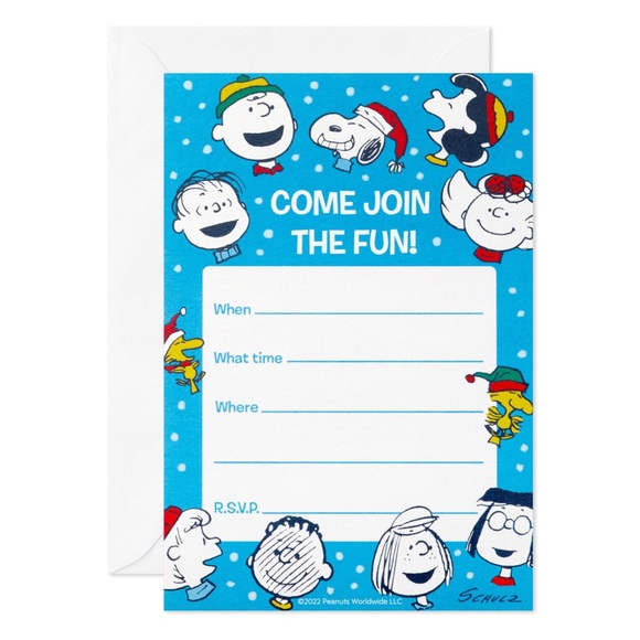 Hallmark Peanuts Snoopy Join the Fun Invitation RSVP Celebration Cards, 10 pcs - Picture 2 of 4